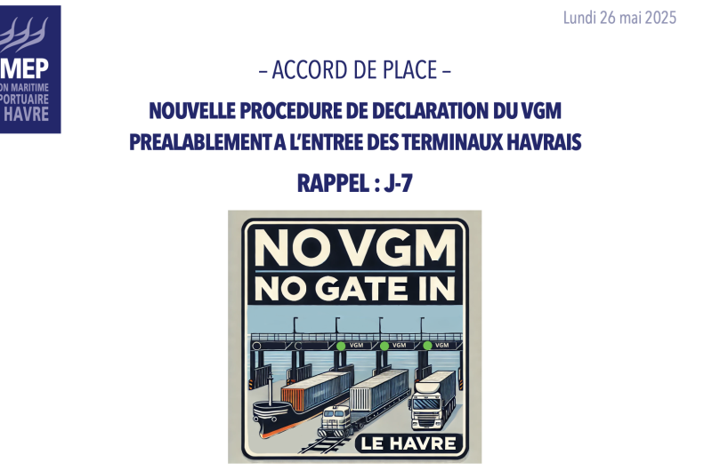 Accord de Place – Rappel J-7 : nouvelle procédure de déclaration du VGM préalablement à l&rsquo;entrée des terminaux havrais